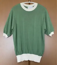 【Chaco closet】配色リンガー半袖ニットプルオーバー(グリーン)のサムネイル