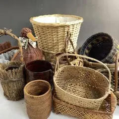 竹細工&つる籠 観葉植物 インテリア 鉢カバー 9点まとめ売り 素朴な色