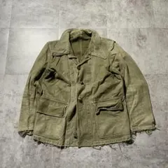 40s グリーン コットンツイル メタルボタン フレンチワークジャケット
