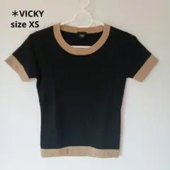 ＊♡352 VICKY 半袖ニット XS ブラック/ベージュのサムネイル