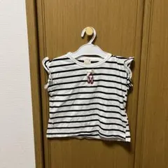 petit main ストライプフリル袖Tシャツ 100