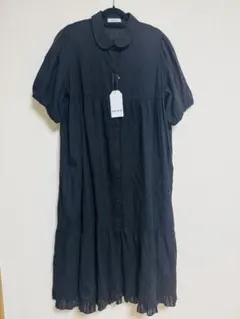 【未着用】黒いストライプシャツワンピース 半袖　3L