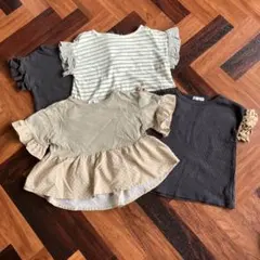 フリル袖ドット柄Tシャツ4枚セット