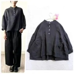 ꕤ新品タグ付ꕤ かぐれ リネン ダブルポケットワイドシャツ/navy