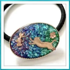 No．758 猫 海塗り レジン ハート さざれ水晶 ヘアゴム バブル猫