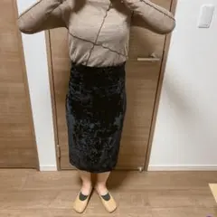 ヴィンテージ　古着used ベロアスカート　ブラック　黒　ハイウエスト