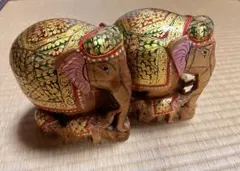 象 木彫り 置物2個セット アンティーク