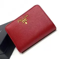 未使用級✨箱付 プラダ サフィアーノ レタリングロゴ L字ファスナー二つ折り財布