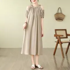 夏にぴったり デートワンピース 無地 肩出し 体型をカバー リゾート 綺麗め