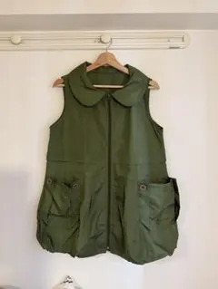 H&M ノースリーブオリーブグリーン　ナイロンミニワンピ　ベスト　ジレ