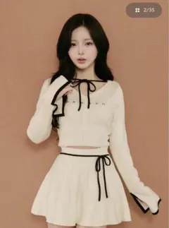 Darich ウエストオープンリボンデザインニットミニワンピース IVO