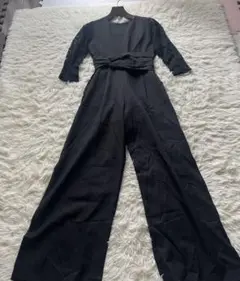レースレディース黒オールインワンSパンツドレス袖レース　ワイドパンツ つなぎ