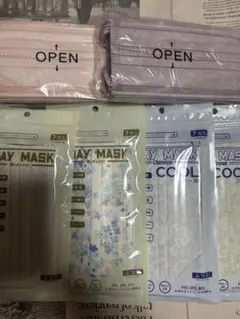 不織布マスク　接触冷感　立体プリーツ　紫陽花　ラベンダー　他　62枚