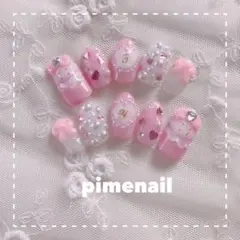 キラキラピンクリボンハートネイル