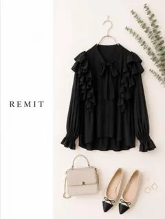REMIT レミット フリル リボン ブラウス ブラック ボウタイ フリルシャツのサムネイル