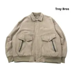 vintage スエード調 ブルゾン 中綿 ロゴ刺繍 裏地キルティング 薄茶 M