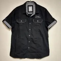 美品✨DIESEL ディーゼル 半袖シャツ ギンガムチェック切替 ロゴ刺繍 L黒のサムネイル