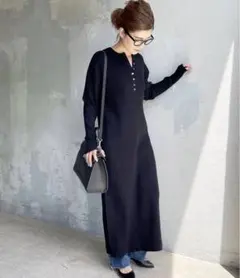 美品⁑スピックアンドスパン　カシミヤ混　フーディニットロングワンピース　ネイビー 美品⁑スピックアンドスパン カシミヤ混 フーディニットロング