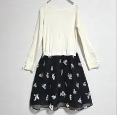 Rirandture ひざ丈ワンピース サイズ1 花柄 袖リボン 上品