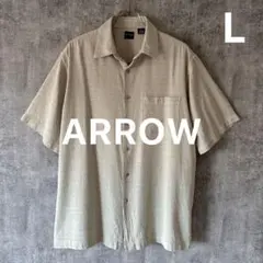 ✅【ARROW】竹レーヨン混半袖シャツクレープ地チェックベージュLのサムネイル