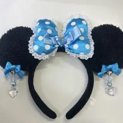 ディズニー イヤリング カチューシャ ブルー　青 ミニー レース 水玉 値下げ‼️
