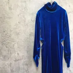 Ve LＶ　美品　ロング　ワンピース　ドレス　ベロア　別珍　ブルー　スリット　Ｆ