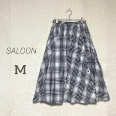 【SALOON】美品✨チェック柄 フレア ロングスカート ネイビー 大人可愛い