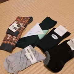 オレンジ グレー 幾何学模様 ソックス 22-24cm　5足セット