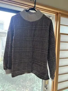 チェック柄タートルネック長袖シャツ