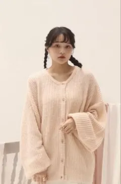 muguet clear button volume knit cardigan