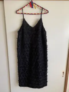 KBF フリンジ付きキャミロングワンピース 黒