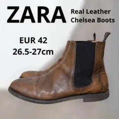 ZARA ザラ リアルレザー チェルシーブーツ 26.5-27cm ブラウン