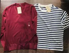 無印　Ｖネックセーター　ボーダーシャツ　２枚まとめて