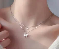 バタフライ 蝶 シルバー ダブル 2連 ネックレス プレゼント シンプル