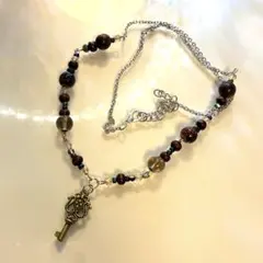 鍵 ネックレス 木 ビーズ フェアリーグランジ