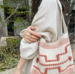 【新品未使用】ungrid ショルダーバッグ　刺繍　キナリノオレンジ　エコバッグ