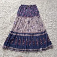 未使用級 ヌキテパ ルレックスストライプフラワープリントスカート 花