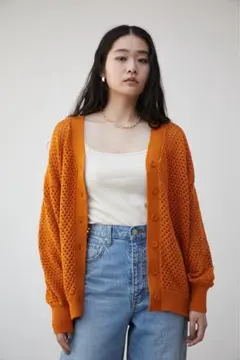 AZUL by moussy メッシュニット カーディガン オレンジ