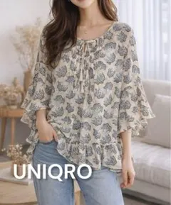 【美品】ユニクロ　アナスイ　花柄フリルシフォンブラウス　七分袖