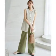 大きいワイドパンツ オリーブグリーン 4L