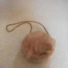 お値下げ　ベージュ ファー 丸型 ポーチ