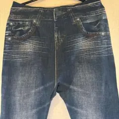 ダークブルー ストレッチ　スキニーデニム　ダメージプリント加工