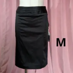 タイトスカート/黒バックギャザータイトスカート/ 黒サテンタイトスカート/M