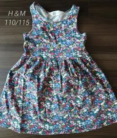 H＆M 110-115 ジャージーワンピース スモールフラワー ダークブルー