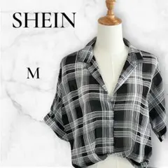 SHEIN/シーイン シアーチェック 半袖シャツ モノトーン【M】プルオーバー