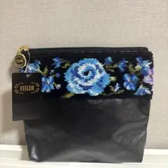 【新品未使用】FEILER フェイラー　花柄　ポーチ ブルー　ブラック