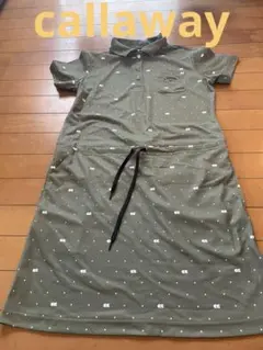 オリーブグリーン ドット柄 半袖 ワンピース M