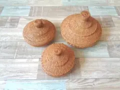 3種類セット●ＵＦＯ型果物ケース●模様●フタ付●アタ●バリ島●1446.1