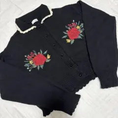 LOWRYS FARM 【KIDS】クロスステッチフラワーカーディガン
