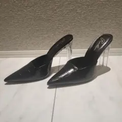 R＆E ブラック ポインテッドトゥ ミュール